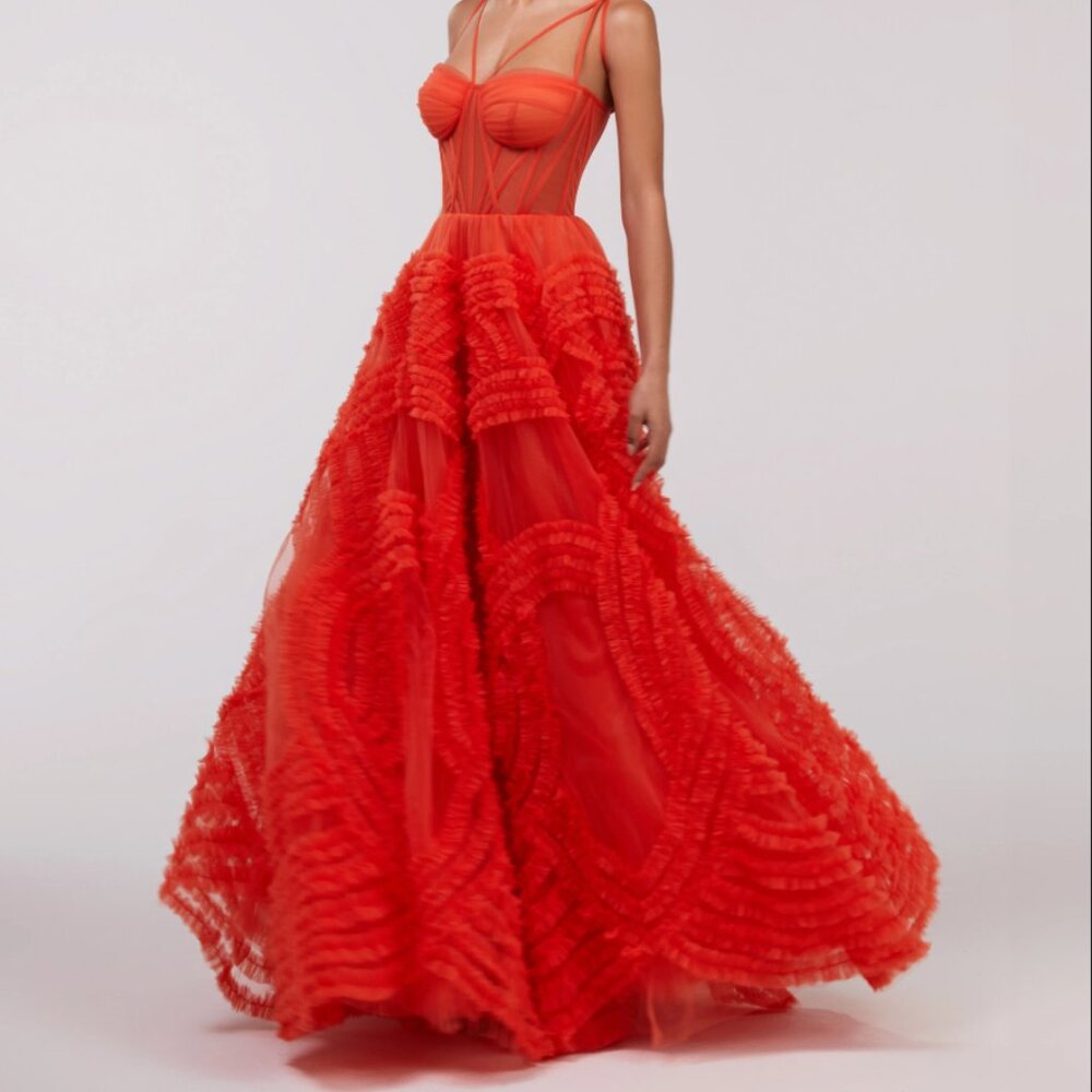 MILLA Tangerine Tulle Ornament Maxi Dress Wedding Guest Lace Up Corset Dress